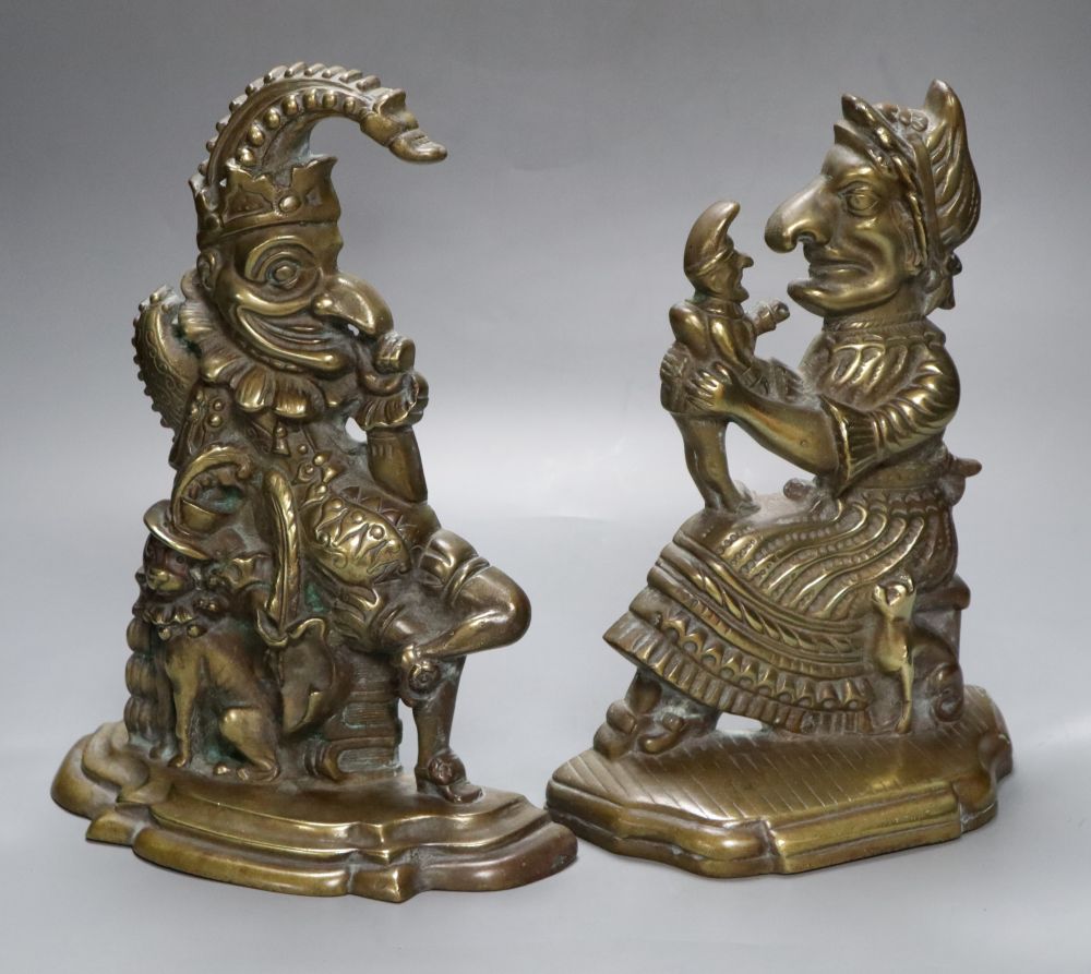 A pair of Victorian cast brass Punch and Judy door-stops, Punch 30cm